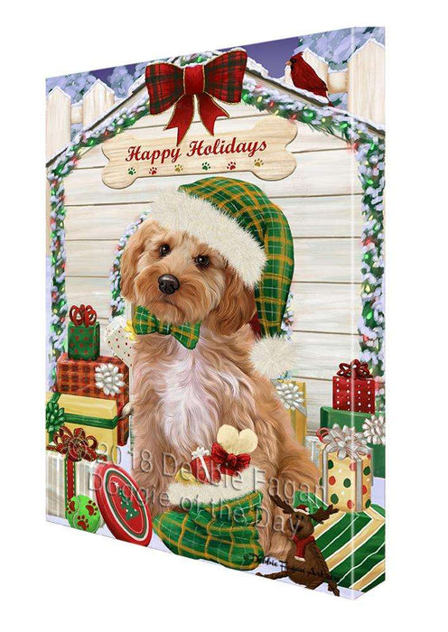 Happy Holidays Christmas Cockapoo Dog With Presents Canvas Print Wall Art Décor CVS90611