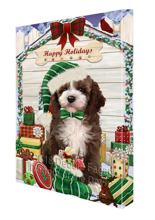 Happy Holidays Christmas Cockapoo Dog With Presents Canvas Print Wall Art Décor CVS90620