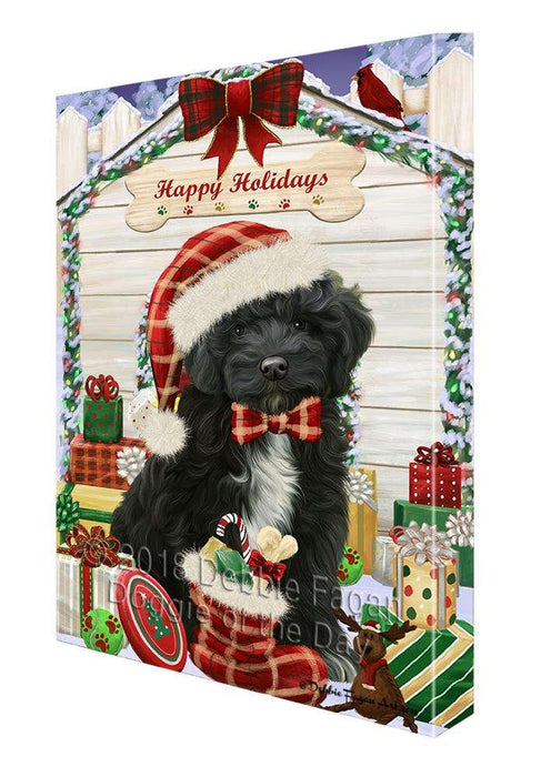 Happy Holidays Christmas Cockapoo Dog With Presents Canvas Print Wall Art Décor CVS90629