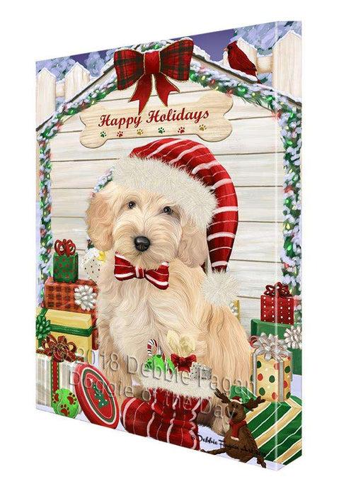 Happy Holidays Christmas Cockapoo Dog With Presents Canvas Print Wall Art Décor CVS90638