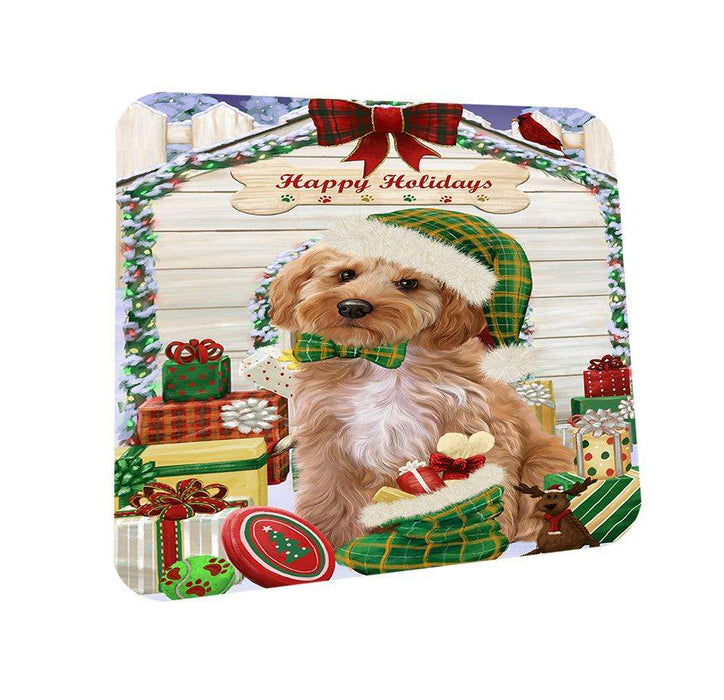 Happy Holidays Christmas Cockapoo Dog With Presents Coasters Set of 4 CST52605