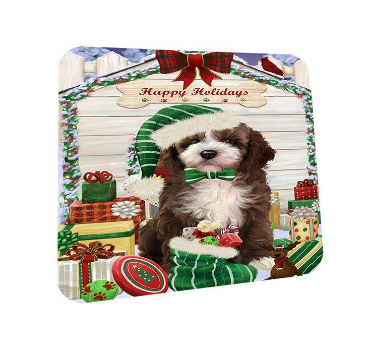 Happy Holidays Christmas Cockapoo Dog With Presents Coasters Set of 4 CST52606