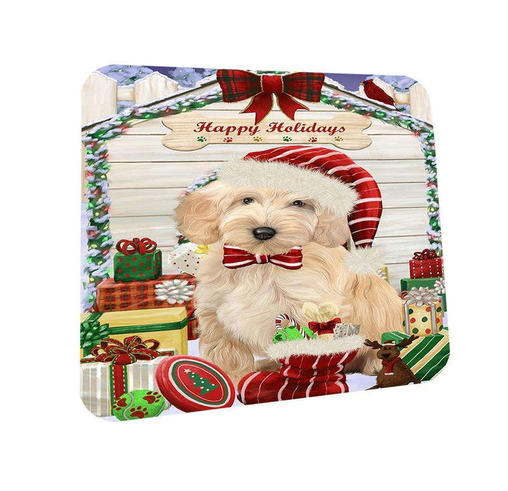 Happy Holidays Christmas Cockapoo Dog With Presents Coasters Set of 4 CST52608
