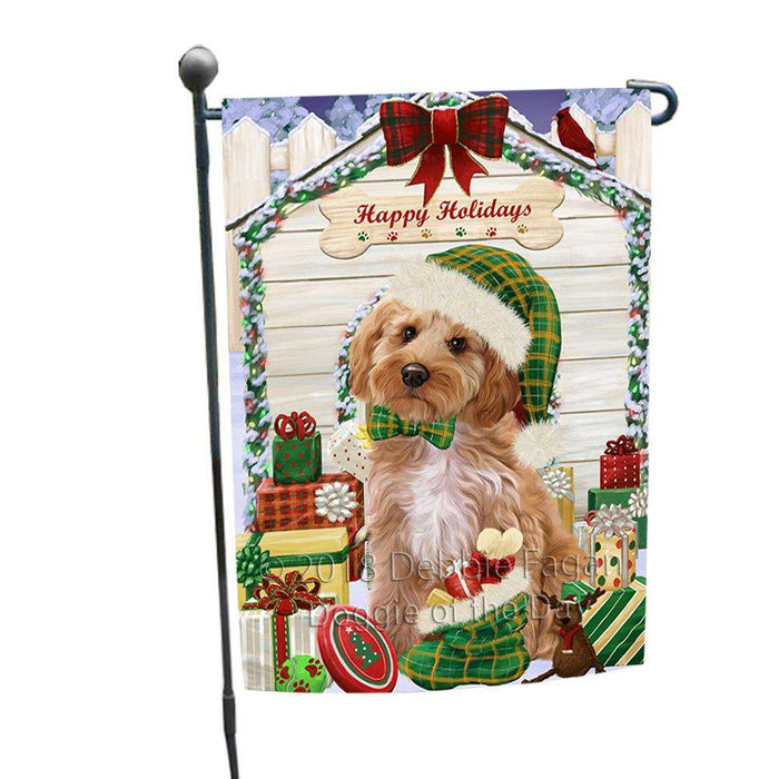 Happy Holidays Christmas Cockapoo Dog With Presents Garden Flag GFLG52591