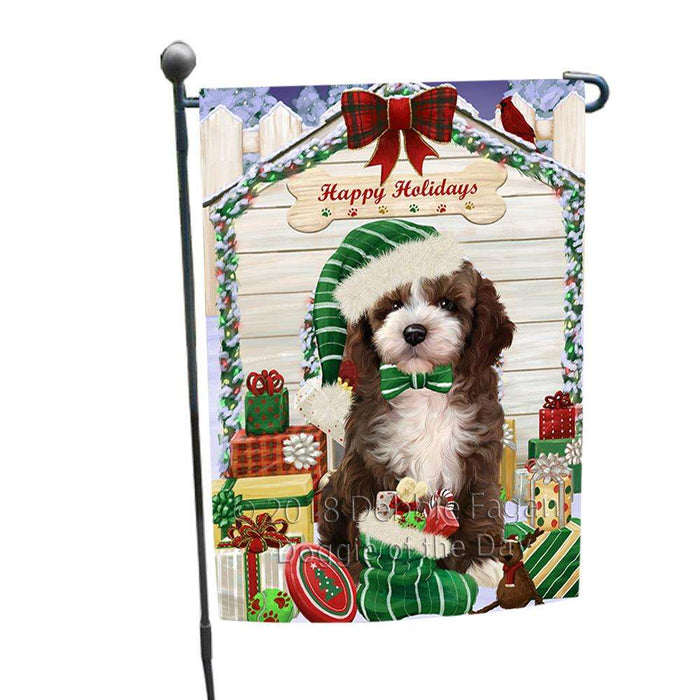 Happy Holidays Christmas Cockapoo Dog With Presents Garden Flag GFLG52592