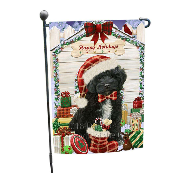 Happy Holidays Christmas Cockapoo Dog With Presents Garden Flag GFLG52593