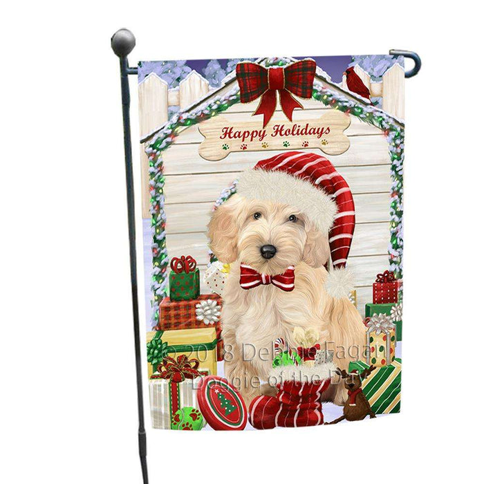 Happy Holidays Christmas Cockapoo Dog With Presents Garden Flag GFLG52594