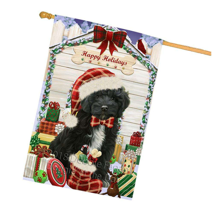 Happy Holidays Christmas Cockapoo Dog With Presents House Flag FLG52729