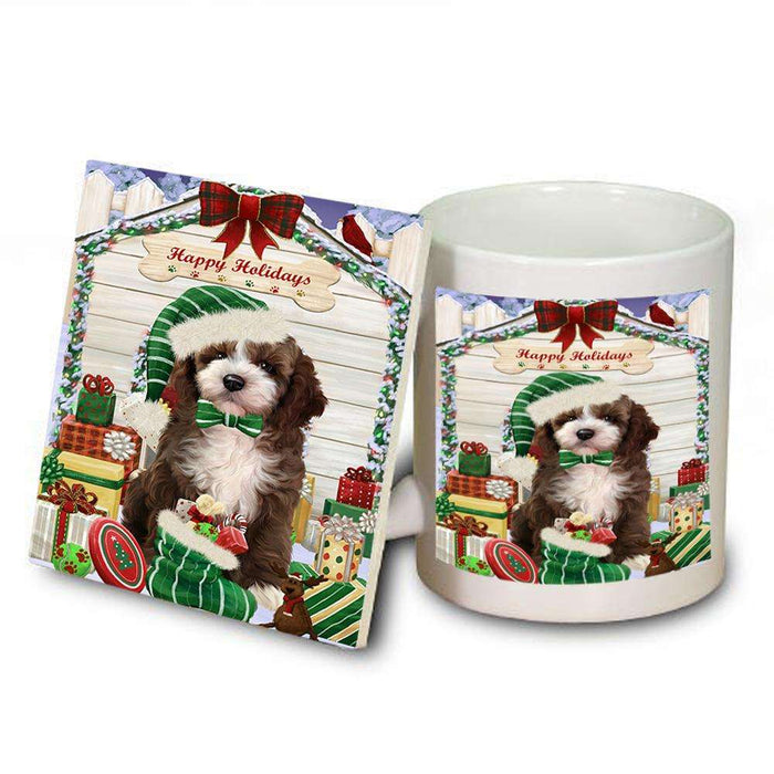 Happy Holidays Christmas Cockapoo Dog With Presents Mug and Coaster Set MUC52639