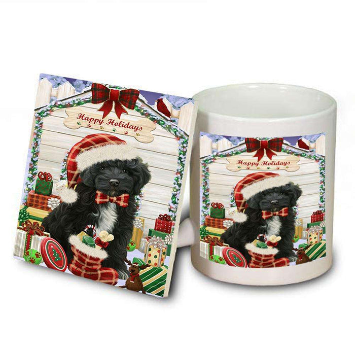 Happy Holidays Christmas Cockapoo Dog With Presents Mug and Coaster Set MUC52640
