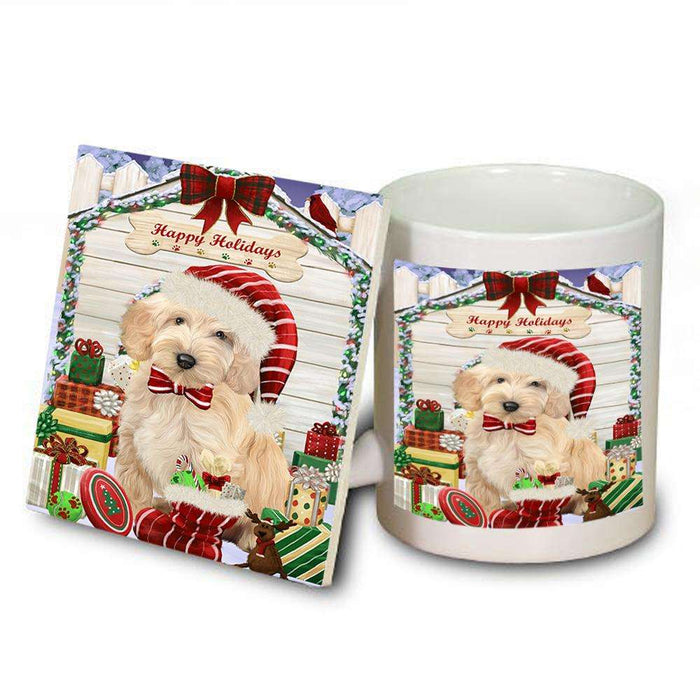 Happy Holidays Christmas Cockapoo Dog With Presents Mug and Coaster Set MUC52641