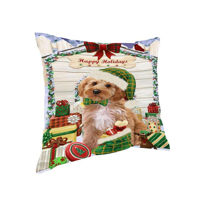Happy Holidays Christmas Cockapoo Dog With Presents Pillow PIL66740