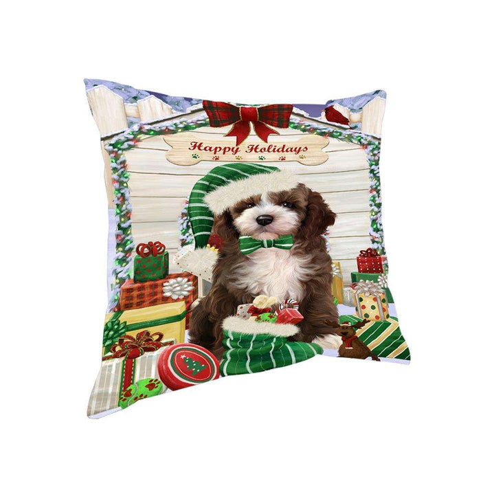 Happy Holidays Christmas Cockapoo Dog With Presents Pillow PIL66744