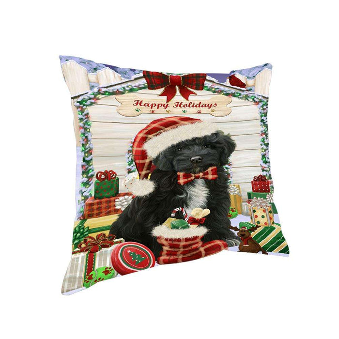 Happy Holidays Christmas Cockapoo Dog With Presents Pillow PIL66748