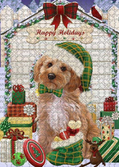 Happy Holidays Christmas Cockapoo Dog With Presents Puzzle with Photo Tin PUZL61869