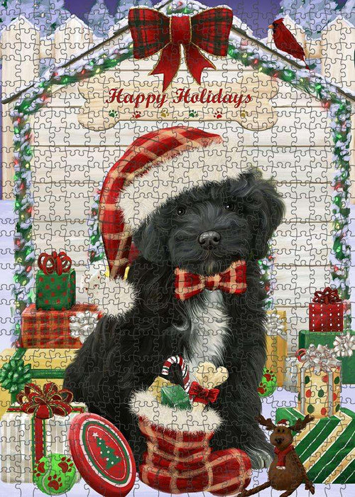 Happy Holidays Christmas Cockapoo Dog With Presents Puzzle with Photo Tin PUZL61875