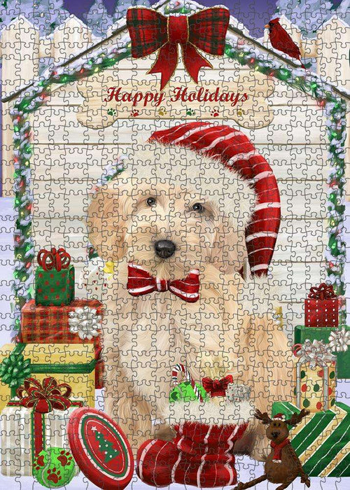 Happy Holidays Christmas Cockapoo Dog With Presents Puzzle with Photo Tin PUZL61878