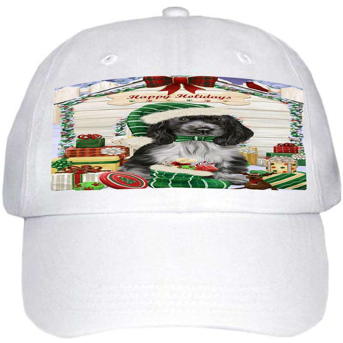 Happy Holidays Christmas Cocker Spaniel Dog With Presents Ball Hat Cap HAT61686