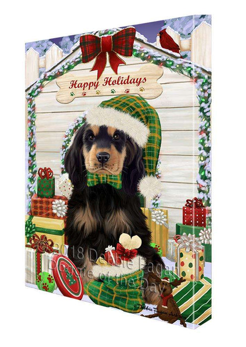 Happy Holidays Christmas Cocker Spaniel Dog With Presents Canvas Print Wall Art Décor CVS90647