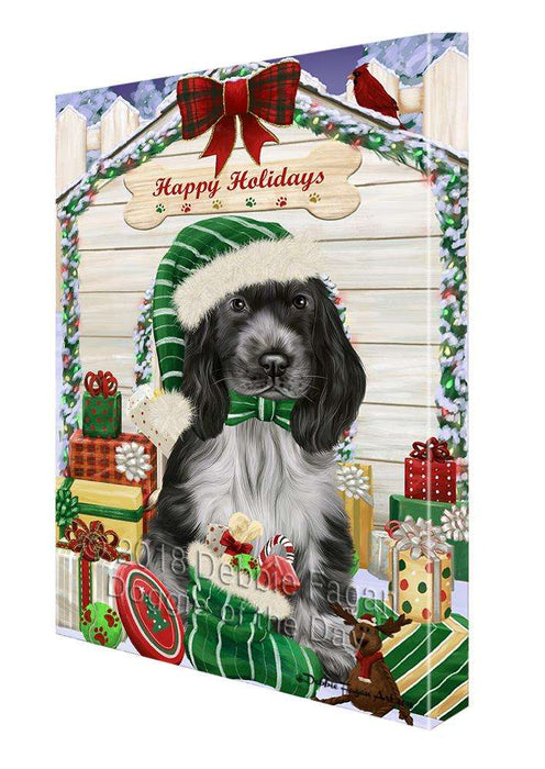 Happy Holidays Christmas Cocker Spaniel Dog With Presents Canvas Print Wall Art Décor CVS90656