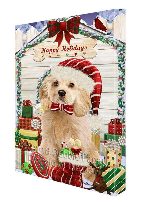Happy Holidays Christmas Cocker Spaniel Dog With Presents Canvas Print Wall Art Décor CVS90674