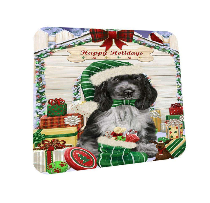 Happy Holidays Christmas Cocker Spaniel Dog With Presents Coasters Set of 4 CST52610