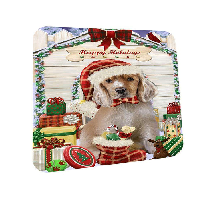 Happy Holidays Christmas Cocker Spaniel Dog With Presents Coasters Set of 4 CST52611