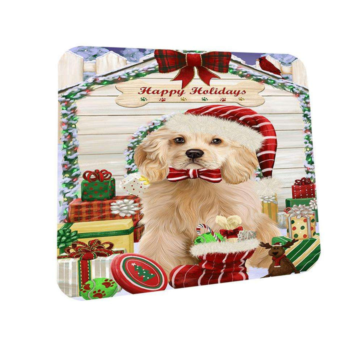 Happy Holidays Christmas Cocker Spaniel Dog With Presents Coasters Set of 4 CST52612