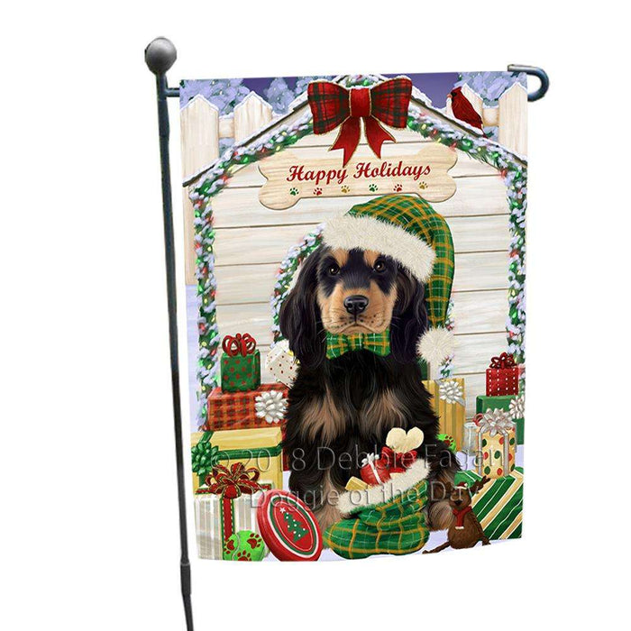 Happy Holidays Christmas Cocker Spaniel Dog With Presents Garden Flag GFLG52595