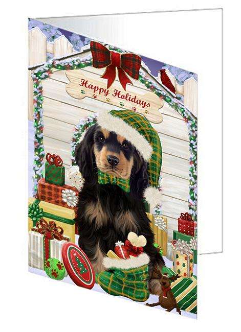 Happy Holidays Christmas Cocker Spaniel Dog With Presents Handmade Artwork Assorted Pets Greeting Cards and Note Cards with Envelopes for All Occasions and Holiday Seasons GCD61979