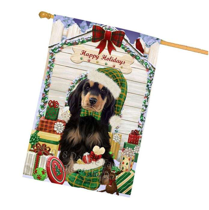 Happy Holidays Christmas Cocker Spaniel Dog With Presents House Flag FLG52731