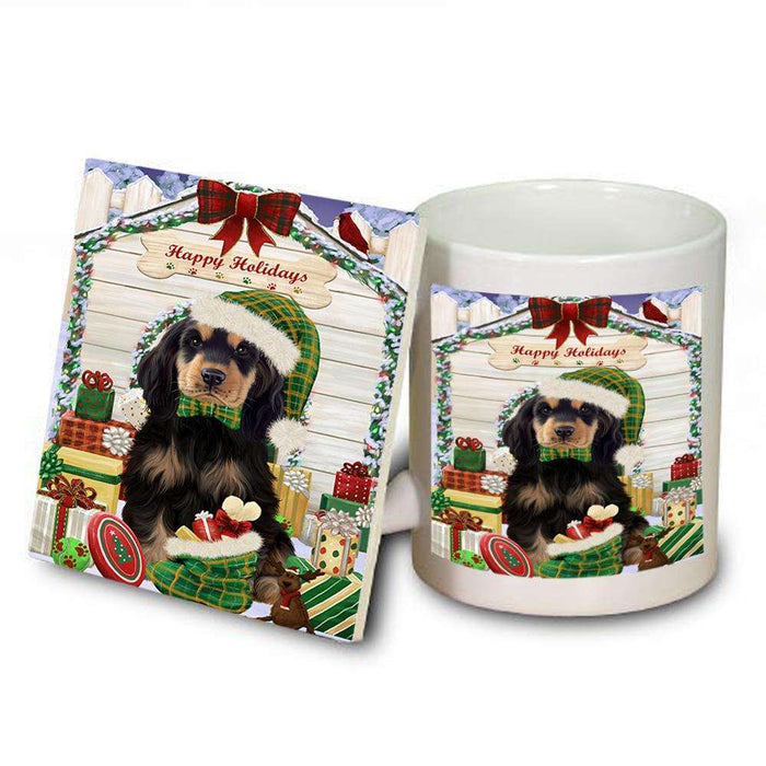 Happy Holidays Christmas Cocker Spaniel Dog With Presents Mug and Coaster Set MUC52642