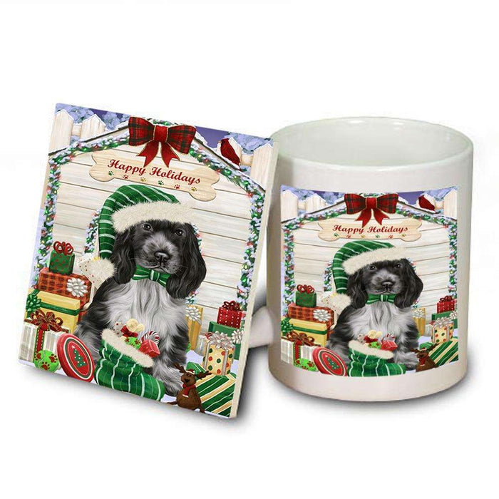 Happy Holidays Christmas Cocker Spaniel Dog With Presents Mug and Coaster Set MUC52643