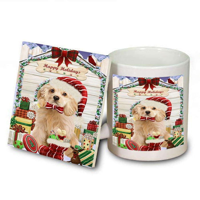 Happy Holidays Christmas Cocker Spaniel Dog With Presents Mug and Coaster Set MUC52645