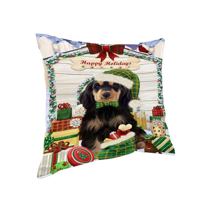 Happy Holidays Christmas Cocker Spaniel Dog With Presents Pillow PIL66756
