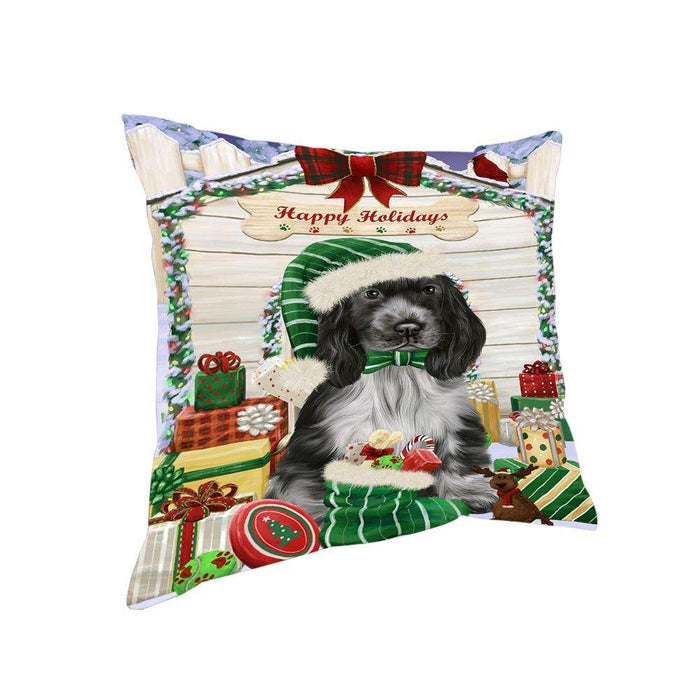 Happy Holidays Christmas Cocker Spaniel Dog With Presents Pillow PIL66760