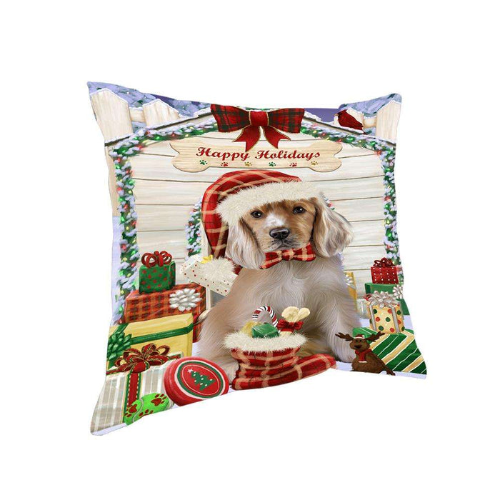 Happy Holidays Christmas Cocker Spaniel Dog With Presents Pillow PIL66764