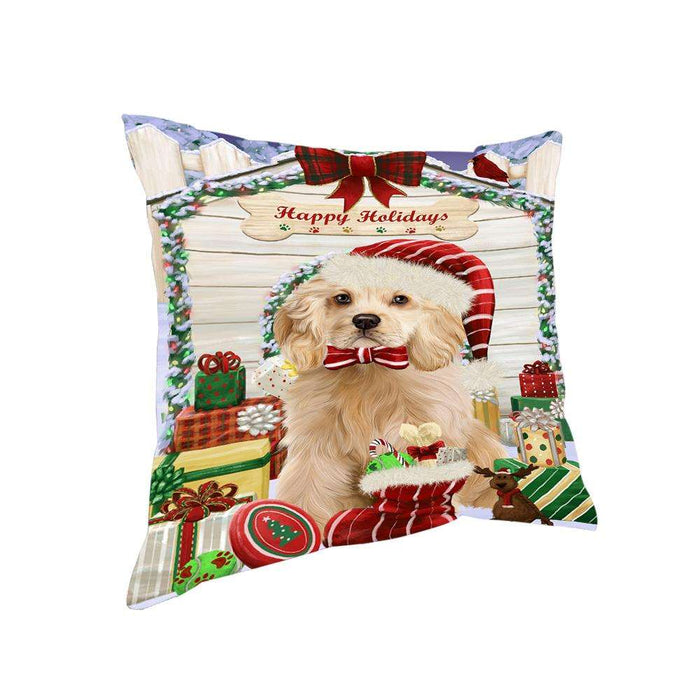 Happy Holidays Christmas Cocker Spaniel Dog With Presents Pillow PIL66768