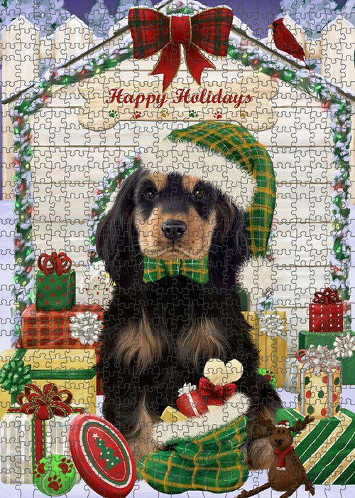 Happy Holidays Christmas Cocker Spaniel Dog With Presents Puzzle with Photo Tin PUZL61881