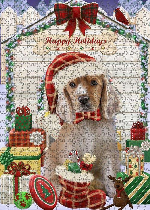 Happy Holidays Christmas Cocker Spaniel Dog With Presents Puzzle with Photo Tin PUZL61887