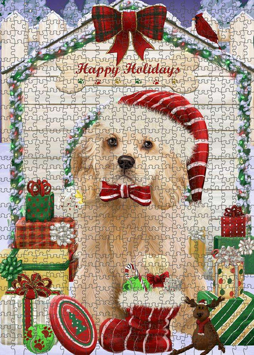 Happy Holidays Christmas Cocker Spaniel Dog With Presents Puzzle with Photo Tin PUZL61890