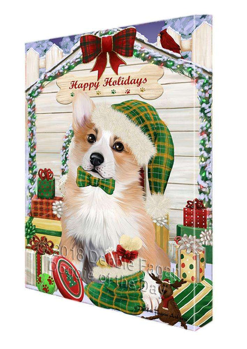 Happy Holidays Christmas Corgi Dog House with Presents Canvas Print Wall Art Décor CVS79325