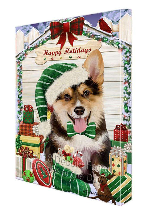 Happy Holidays Christmas Corgi Dog House with Presents Canvas Print Wall Art Décor CVS79334