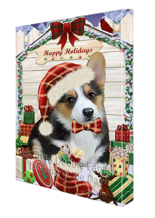 Happy Holidays Christmas Corgi Dog House with Presents Canvas Print Wall Art Décor CVS79343