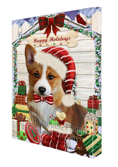 Happy Holidays Christmas Corgi Dog House with Presents Canvas Print Wall Art Décor CVS79352