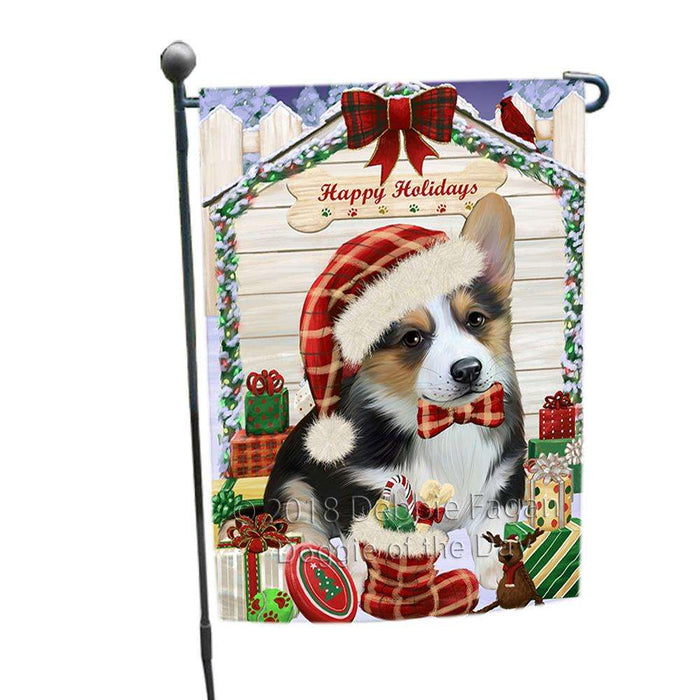 Happy Holidays Christmas Corgi Dog House with Presents Garden Flag GFLG51339