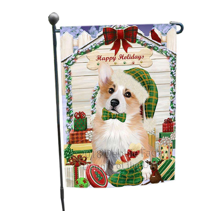 Happy Holidays Christmas Corgi Dog House with Presents Garden Flag GFLG51412