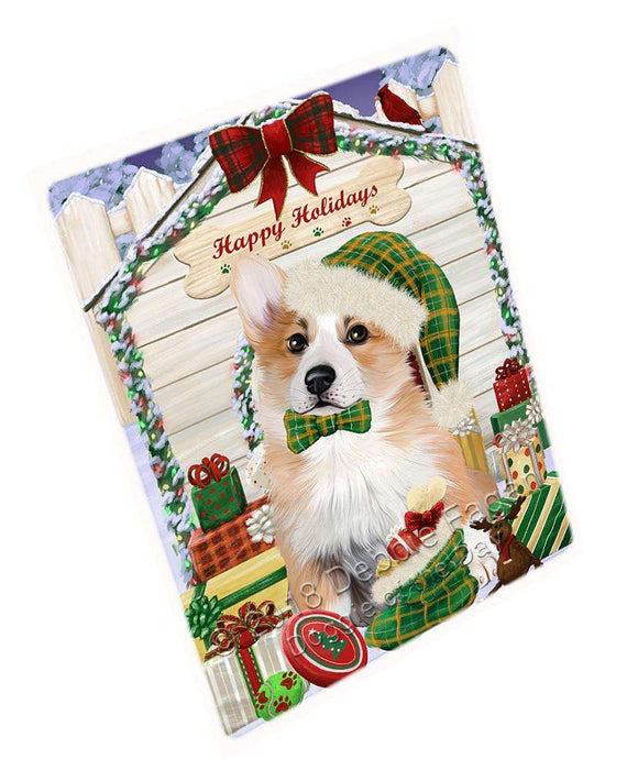 Happy Holidays Christmas Corgi Dog House with Presents Large Refrigerator / Dishwasher Magnet RMAG68538