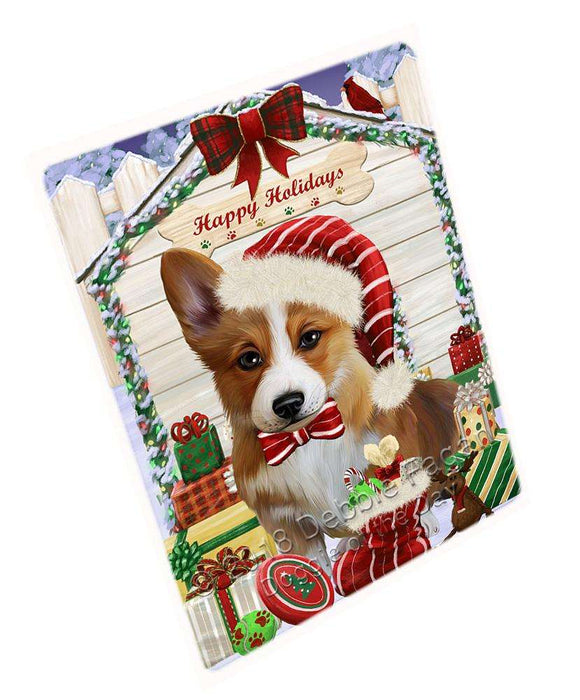 Happy Holidays Christmas Corgi Dog House with Presents Large Refrigerator / Dishwasher Magnet RMAG68556