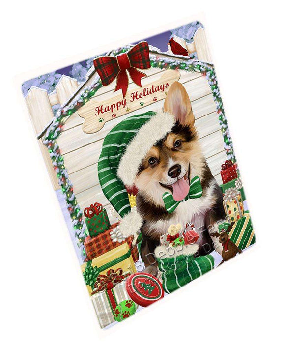 Happy Holidays Christmas Corgi Dog House with Presents Large Refrigerator / Dishwasher Magnet RMAG68994
